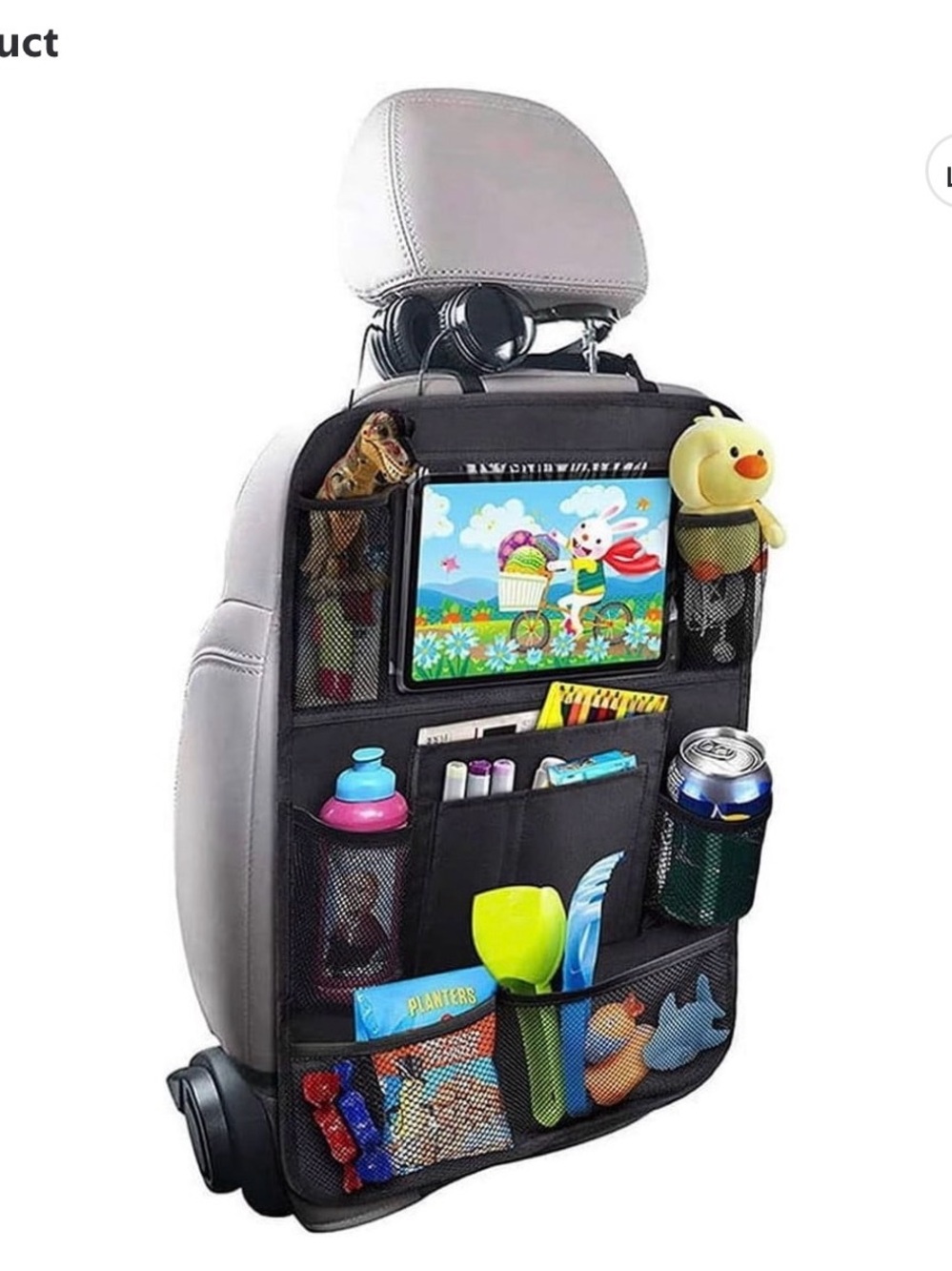 Kids Car Seat Back Organizer - Black - Unbranded